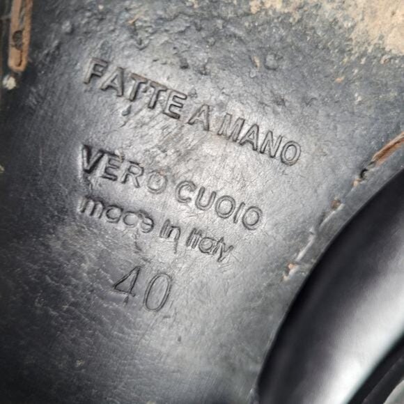 Jo Ghost Black Leather Slip On Brogues Wing Tip Handmade in Italy Size 40 - Picture 9 of 9